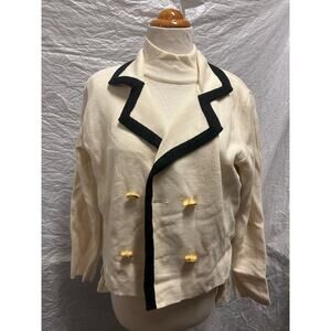 2 Piece Rodier Vintage Sweater and Turtleneck Set, Cream, Black, and Gold